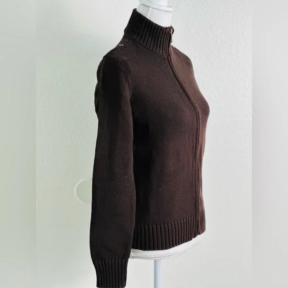 Lauren Ralph Lauren Women Knit Full Zip Long Sleeve Sweater In Brown Size Medium - Picture 3 of 8